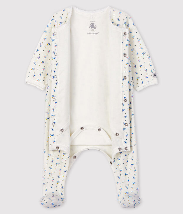Bodyjama de terciopelo con estampado de flores para beb&eacute; ni&ntilde;a blanco/multicolor