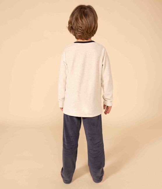 Pijama de terciopelo para niño/niña azul SMOKING/blanco MULTICO
