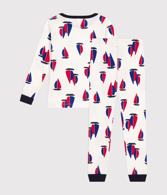 Pijama infantil ajustado de algodón con estampado de barcos blanco MARSHMALLOW/blanco MULTICO
