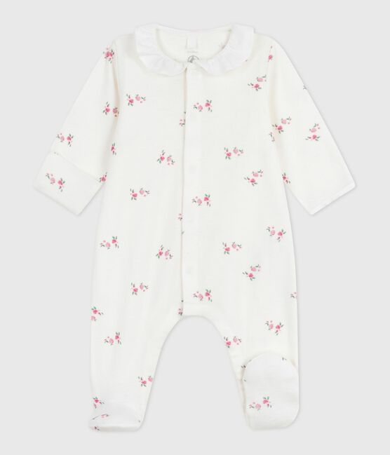 Pijama de algodón con cuello y flores para bebé blanco MARSHMALLOW/blanco MULTICO