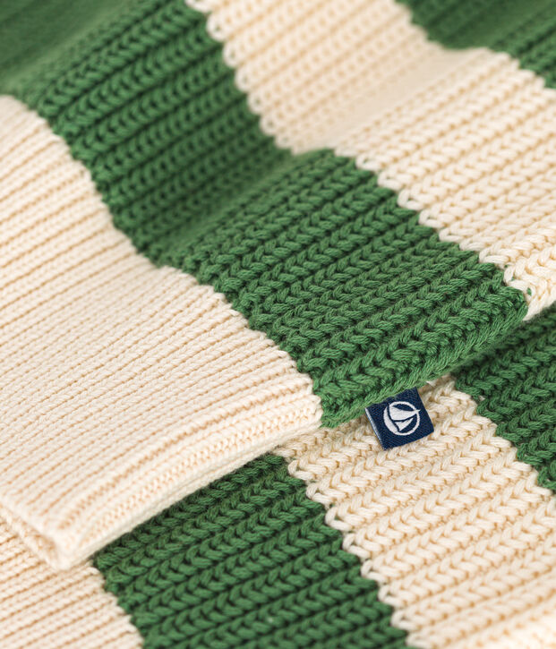 Jersey de algod&oacute;n con cremallera en el cuello para ni&ntilde;o verde/crudo