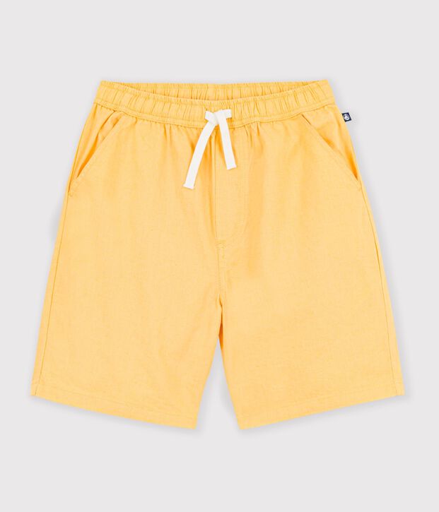 Bermudas cortas infantiles de algod&oacute;n liso amarillo