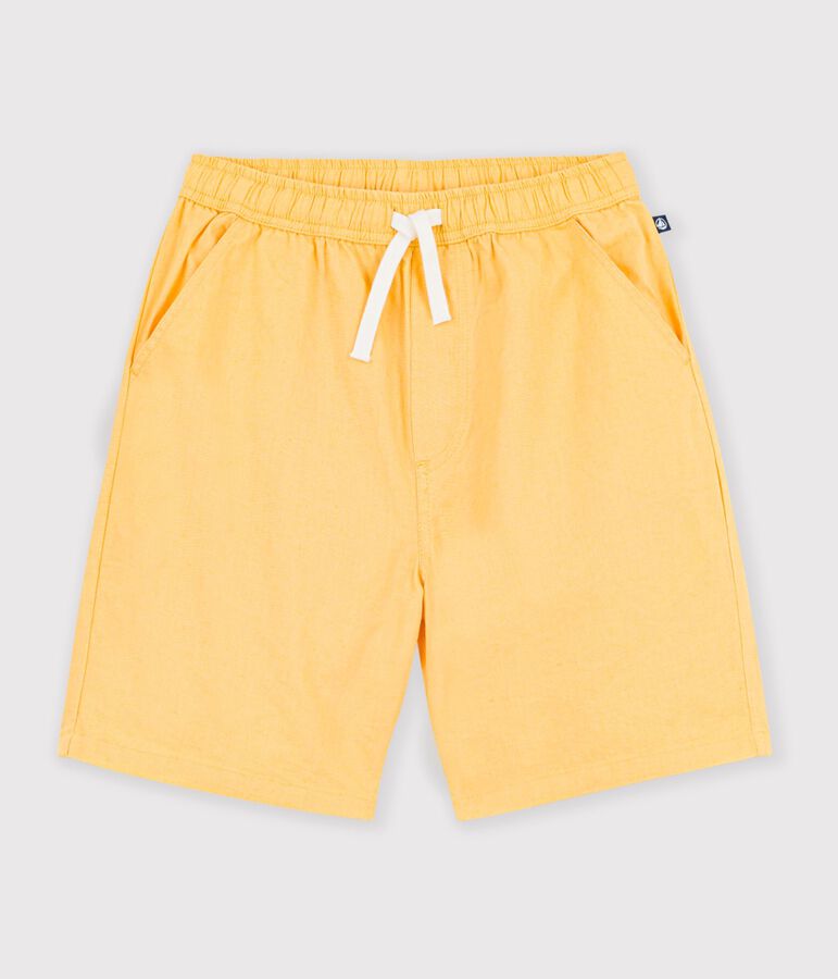 Bermudas cortas infantiles de algod&oacute;n liso amarillo