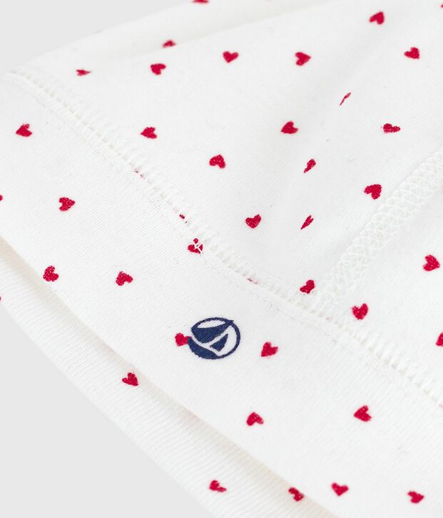Gorro de algod&oacute;n con estampado de corazones para reci&eacute;n nacido blanco/rojo