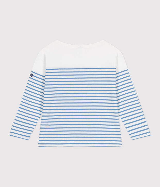 Camiseta marinera infantil de algod&oacute;n de manga larga blanco/azul