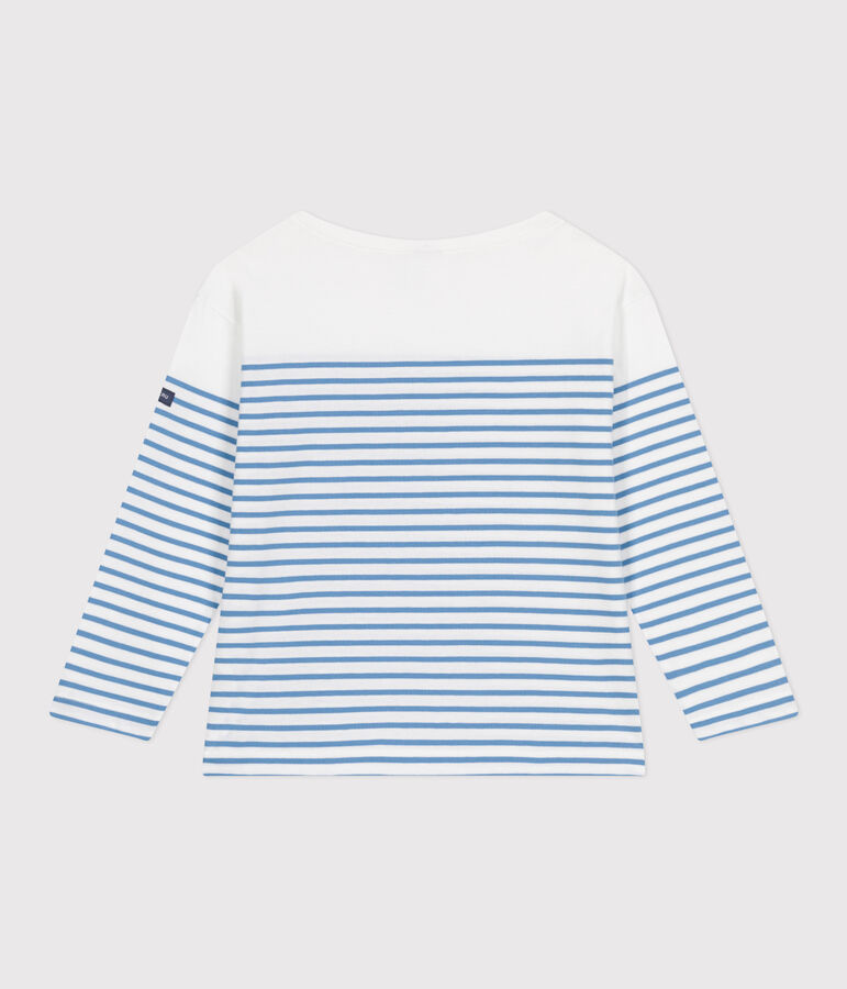 Camiseta marinera infantil de algod&oacute;n de manga larga blanco/azul