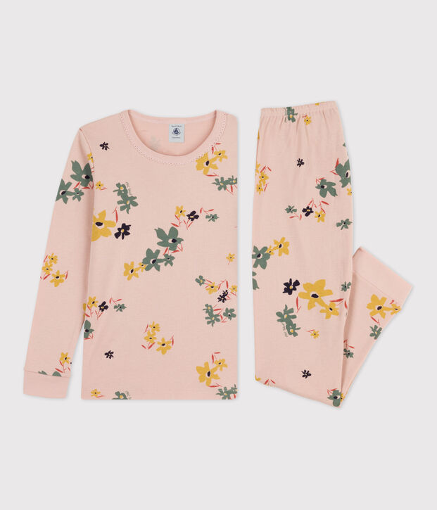 Pijama snugfit de algod&oacute;n con flor para ni&ntilde;a rosa/multicolor