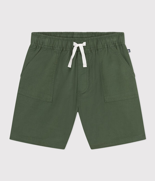Pantal&oacute;n corto infantil de sarga de algod&oacute;n y lino verde