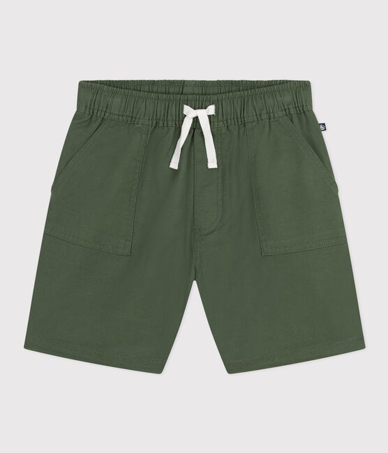 Pantalón corto infantil de sarga de algodón y lino verde CROCO