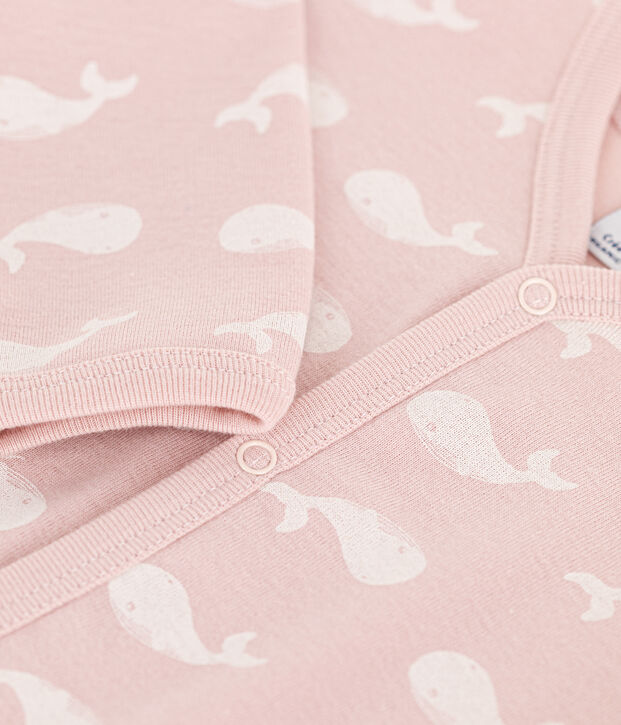Pelele sin pies estampado de algod&oacute;n rosa/blanco