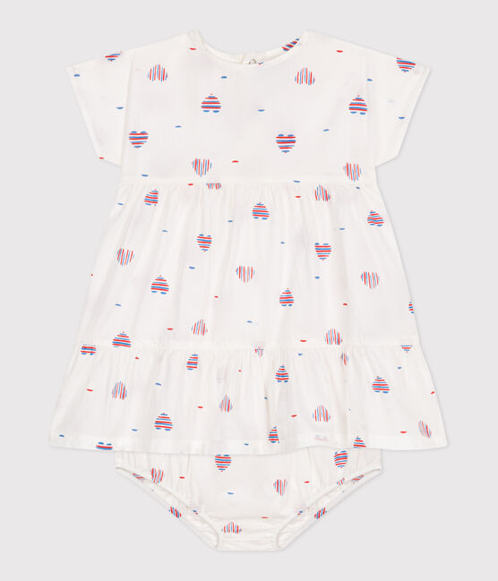 Vestido de algodón de manga corta y pololo con estampado de corazones para bebé blanco AVALANCHE/ MULTICO