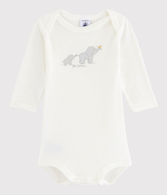 Bodi de manga larga de bebé niña/niño blanco LAIT