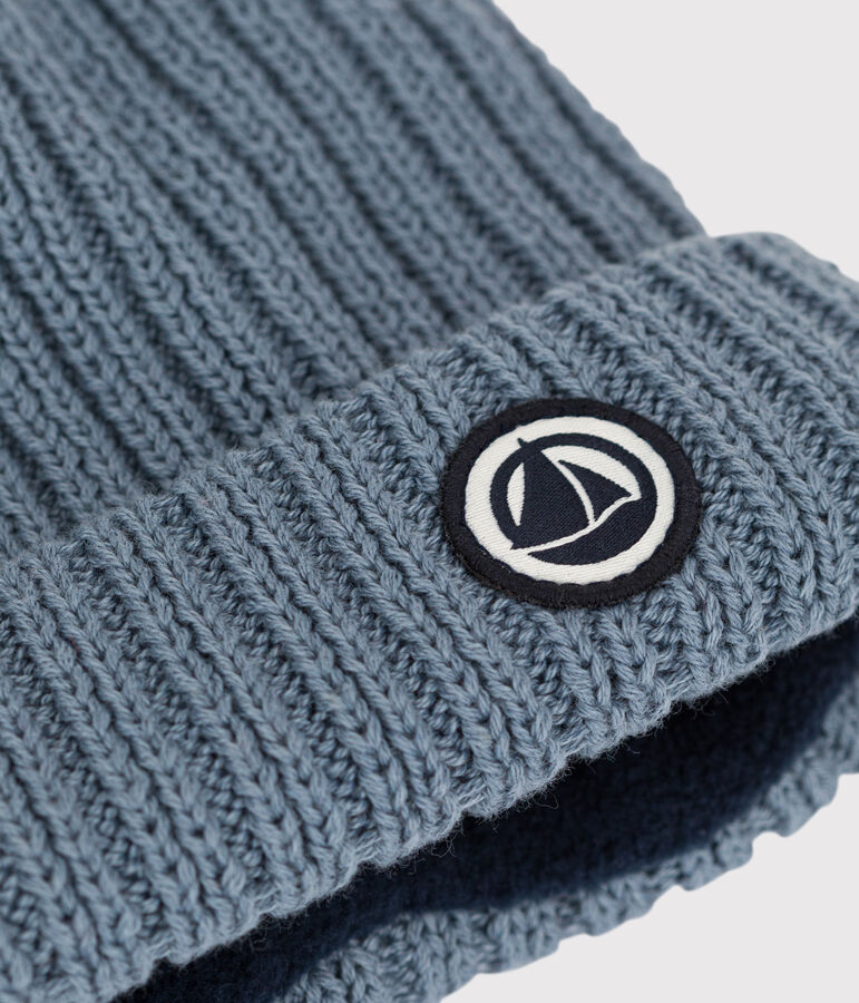 Gorro de punto tricotado con forro polar reciclado para beb&eacute; azul