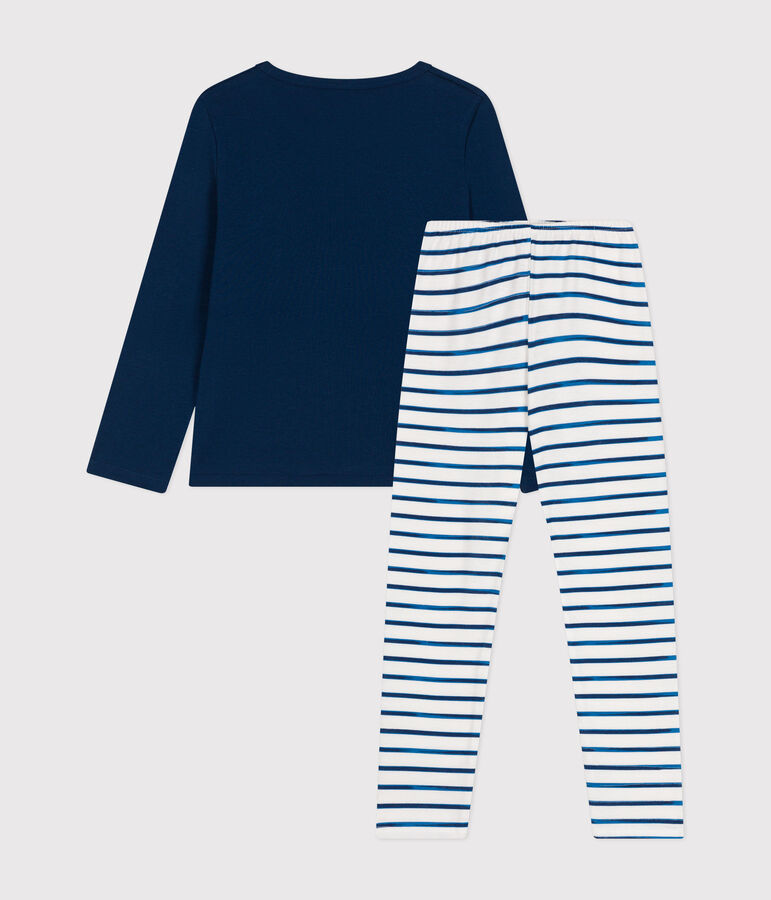 Pijama infantil de manga larga de algod&oacute;n blanco/azul