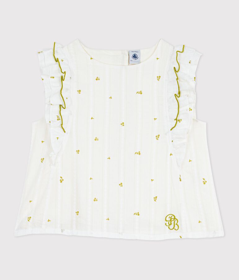 Blusa infantil sin mangas de algod&oacute;n con estampado de flores verde/verde