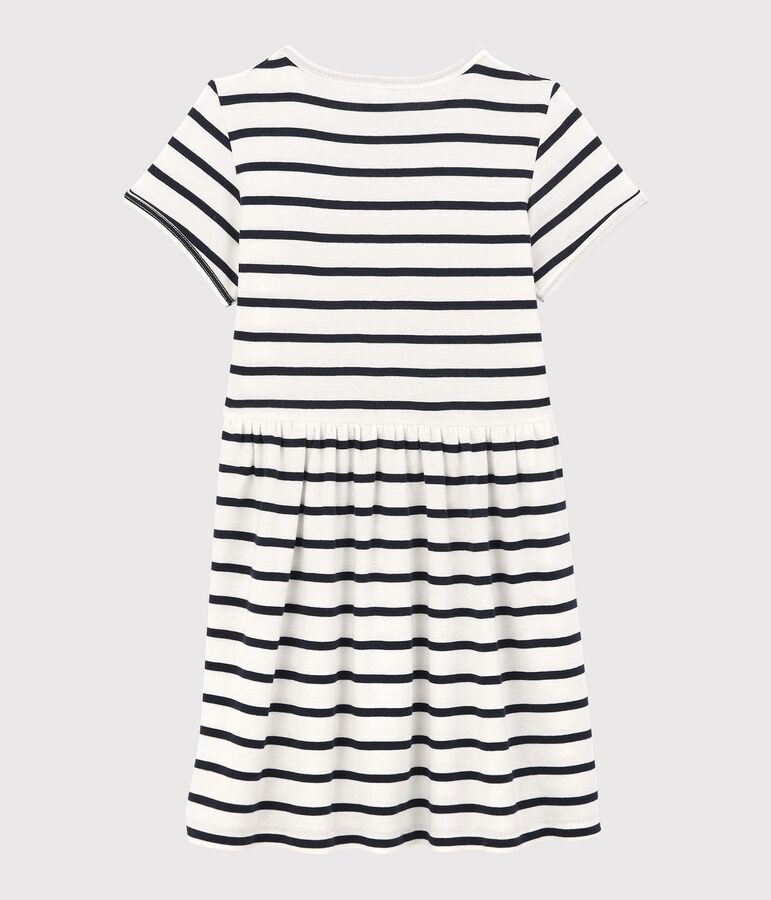 Vestido de manga corta de algod&oacute;n org&aacute;nico de ni&ntilde;a blanco/azul