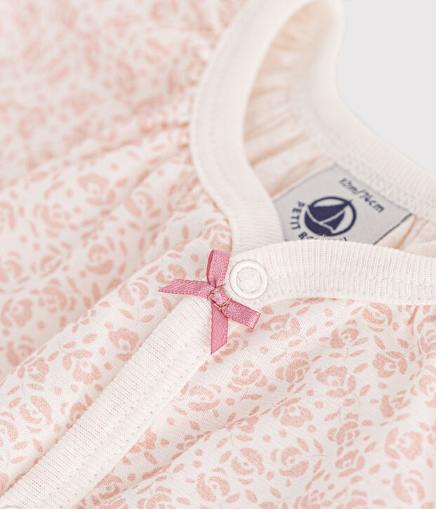Mono corto de algod&oacute;n estampado de flores para beb&eacute; blanco/rosa
