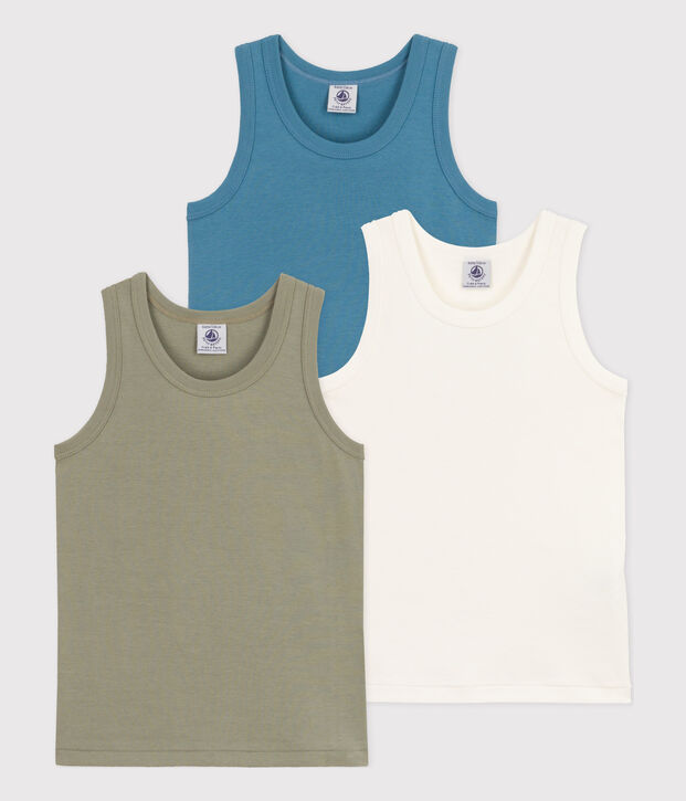 Juego de 3 camisetas de tirantes lisas de algod&oacute;n para ni&ntilde;o multicolor