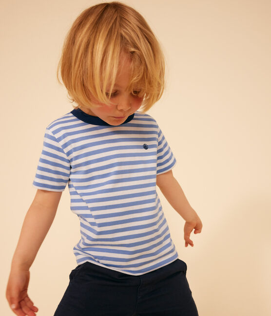 Camiseta a rayas de jersey ligero para niño GAULOISE/ MARSHMALLOW