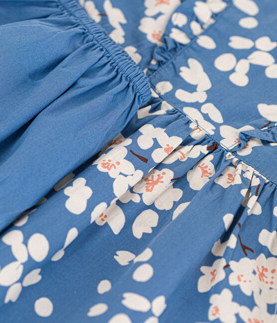 Vestido de manga corta y bombachos de popelina de bebé azul BEACH/ MULTICO