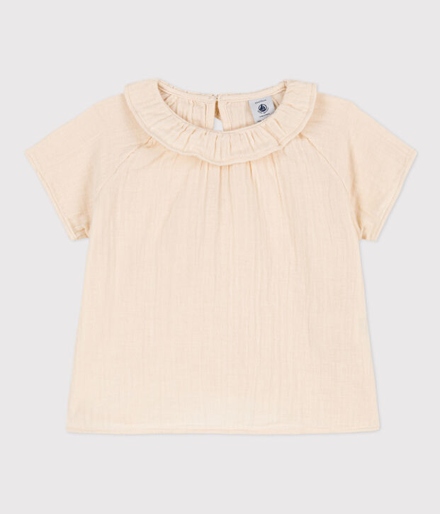 Blusa de manga corta de gasa de algod&oacute;n para beb&eacute; crudo