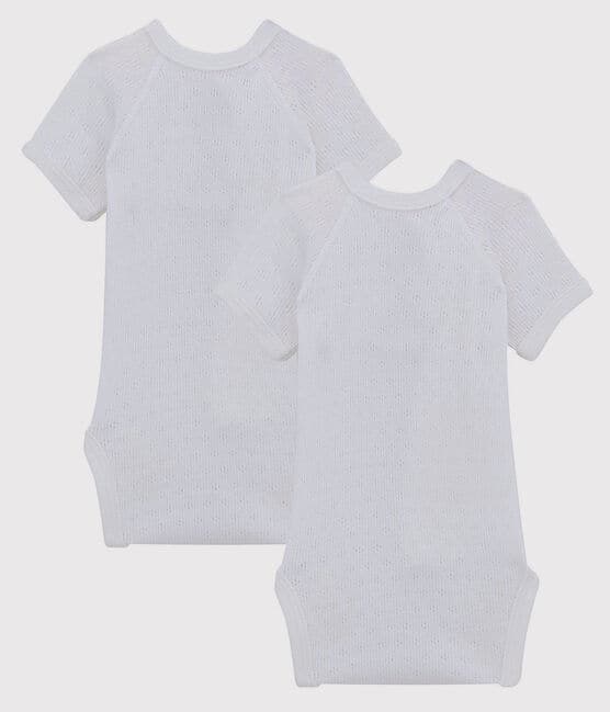 Lote de 2 bodys cruzados calados blancos de manga corta de bebé de algodón ecológico variante 1