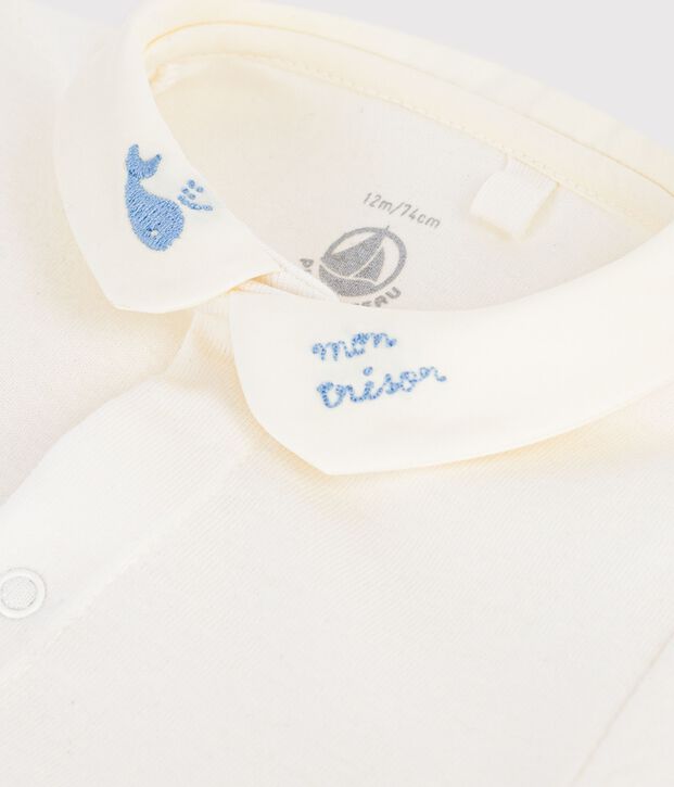 Body de algod&oacute;n de manga corta con detalles bordados para beb&eacute; azul/azul