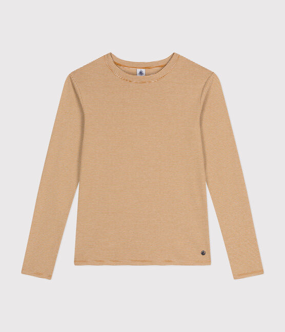 Camiseta Iconique de manga larga de punto a rayas para mujer marron CUIVRE/ MARSHMALLOW