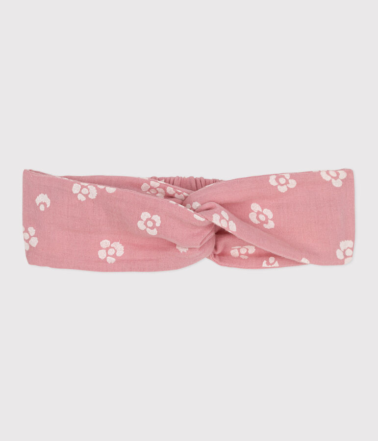 Diadema infantil en gasa de algod&oacute;n con estampado de flores rosa CHARME/blanco MARSHMALLOW