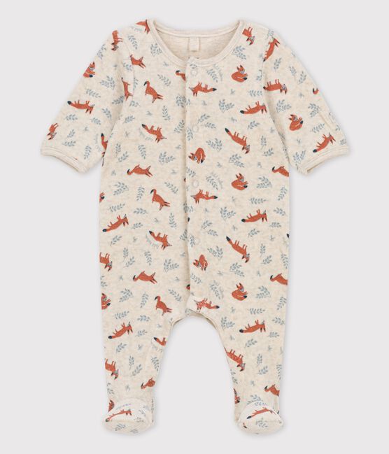Pelele estampado de terciopelo orgánico para bebé beige MONTELIMAR/gris MARSHMALLOW