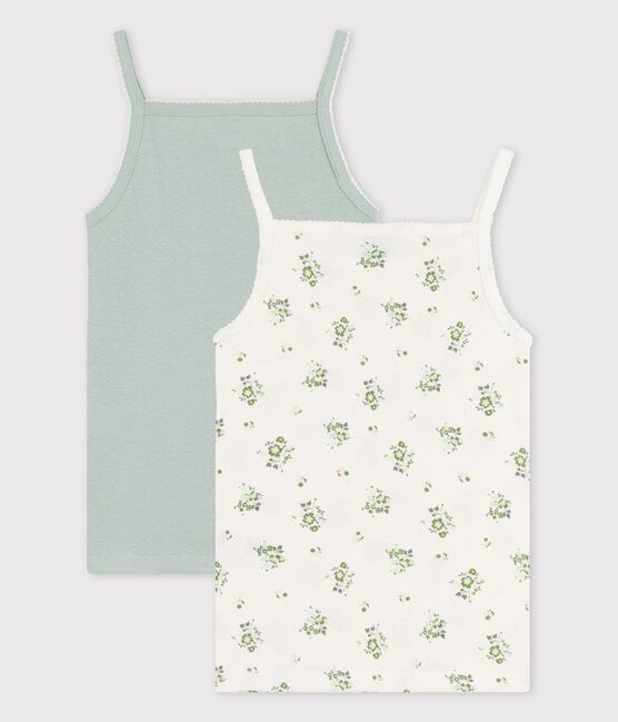 Juego de 2 camisas de tirantes de flores de algodón y lino de niña variante 1