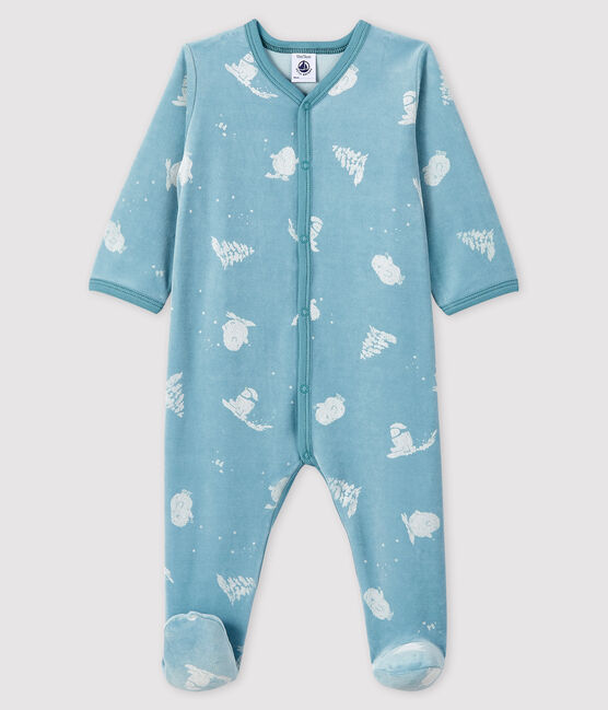 Pelele de terciopelo Yéti para bebé niño azul BRUME/ MARSHMALLOW