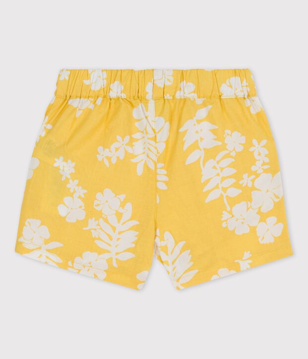 Shorts con estampado hawaiano de popelina de beb&eacute; amarillo/blanco