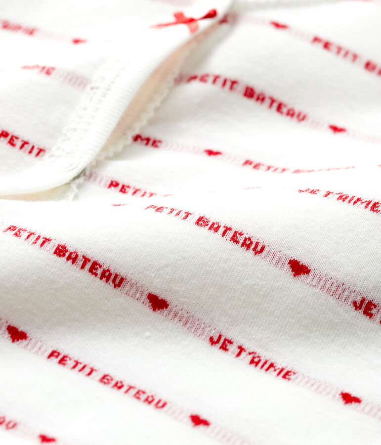 Pijama enterizo sin pies de Petit Bateau con Je T'aime en jacquard de beb&eacute; blanco/rojo