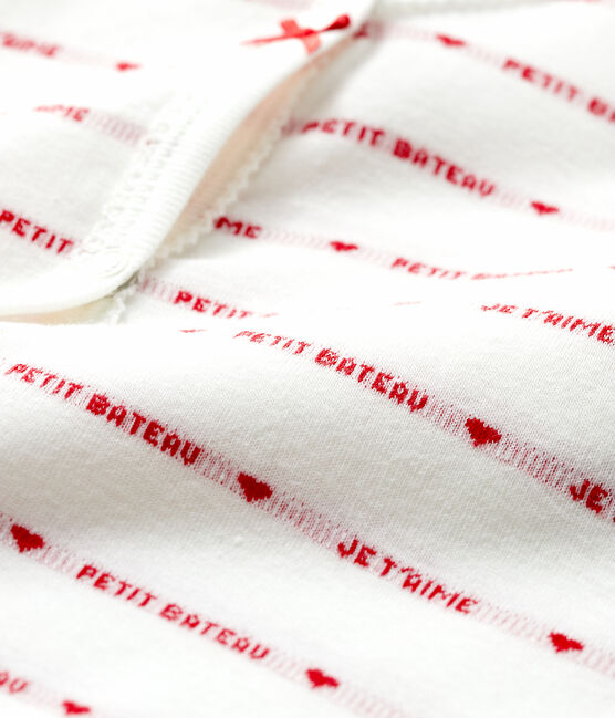 Pijama enterizo sin pies de Petit Bateau con "Je T'aime" en jacquard de bebé blanco MARSHMALLOW/rojo TERKUIT