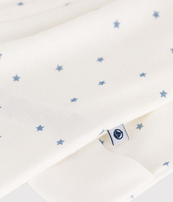Pijama de algodón con cuello y estampado de estrellas para bebé blanco MARSHMALLOW/azul ALASKA
