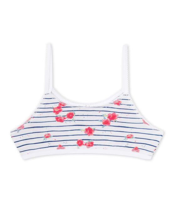 Top estampado en jersey elástico para niña blanco ECUME/azul MAJOR/ MULTICO