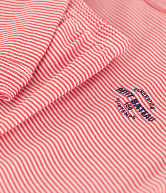 Pijama de algodón a rayas para niño naranja OURSIN/blanco MARSHMALLOW