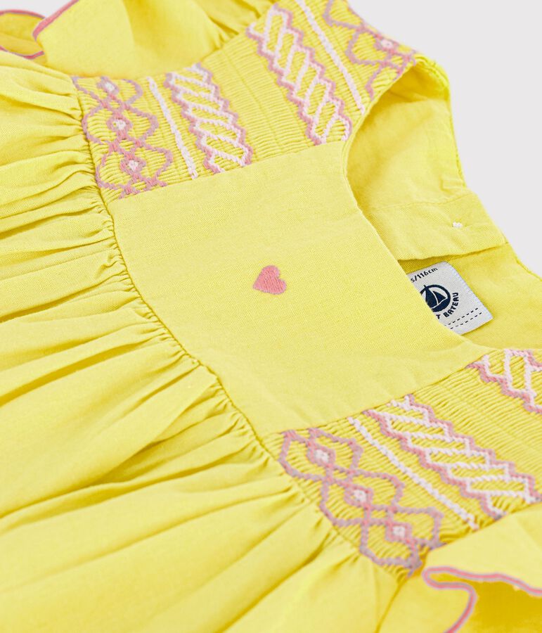 Vestido infantil de algod&oacute;n de manga corta amarillo
