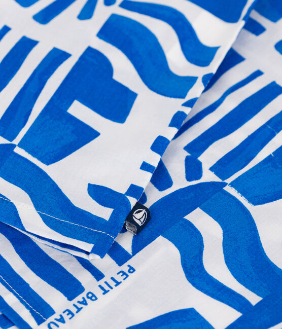 Camisa infantil de algodón de manga corta con estampado azul MARSHMALLOW/ PORCELANA