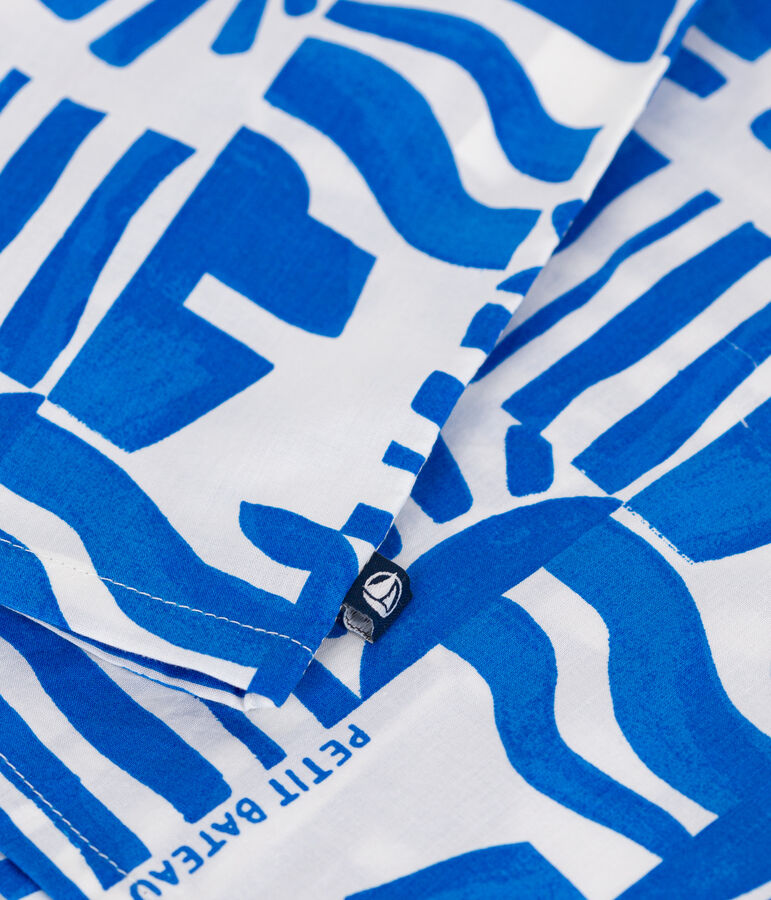 Camisa infantil de algod&oacute;n de manga corta con estampado blanco/azul