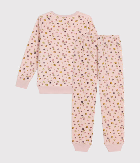 Pijama infantil de terciopelo con estampado de flores rosa SALINE/blanco MULTICO