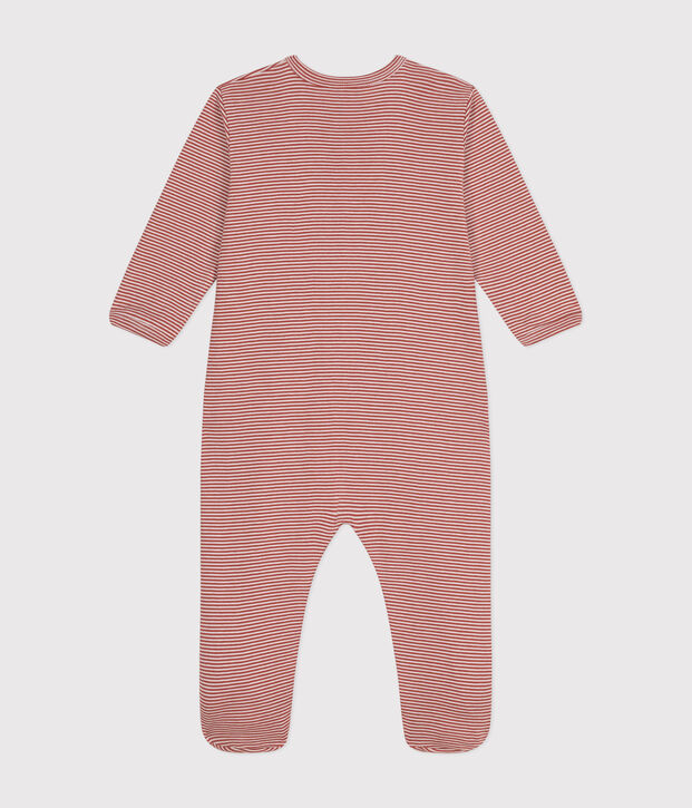 Pijama de algod&oacute;n a rayas para beb&eacute; marron/blanco
