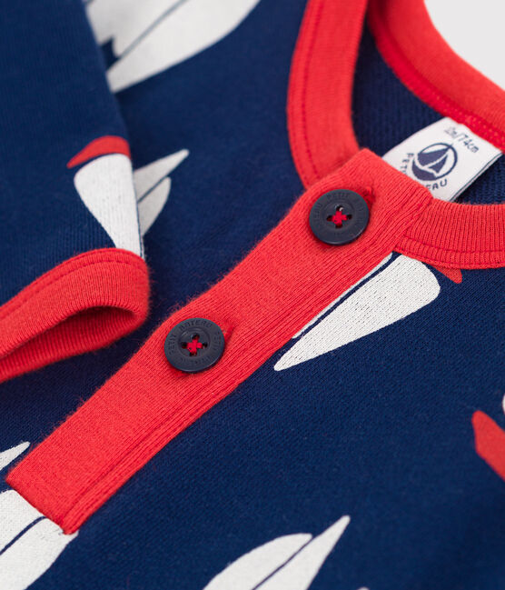 Pelele de algodón de manga larga con estampado de barcos para bebé azul MEDIEVAL/blanco MULTICO