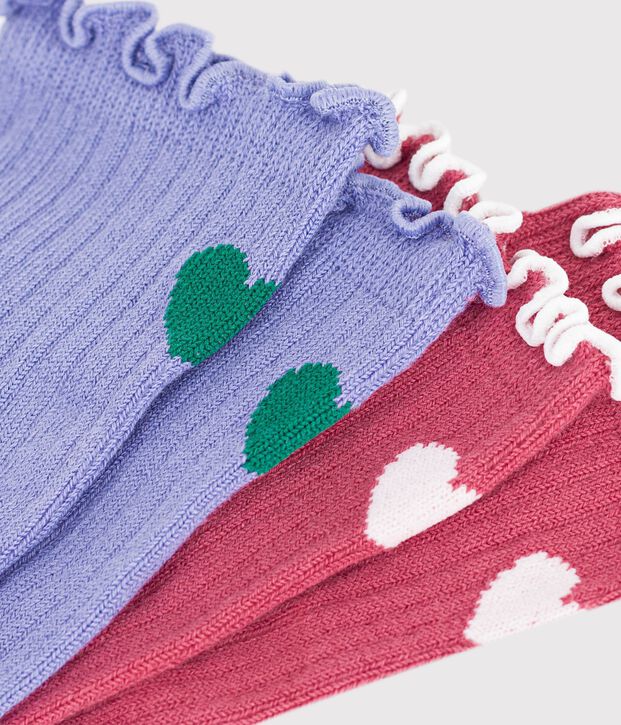 2 pares de calcetines infantiles de algod&oacute;n con estampado de coraz&oacute;n multicolor