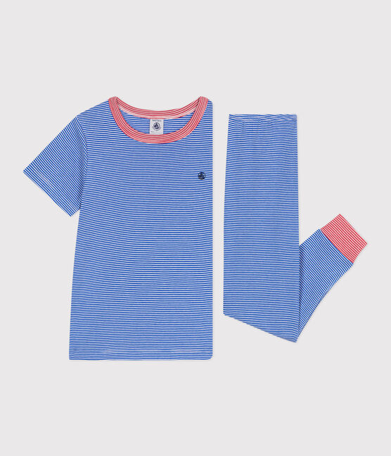 Pijama infantil de algodón a rayas azul PERSE/blanco MARSHMALLOW