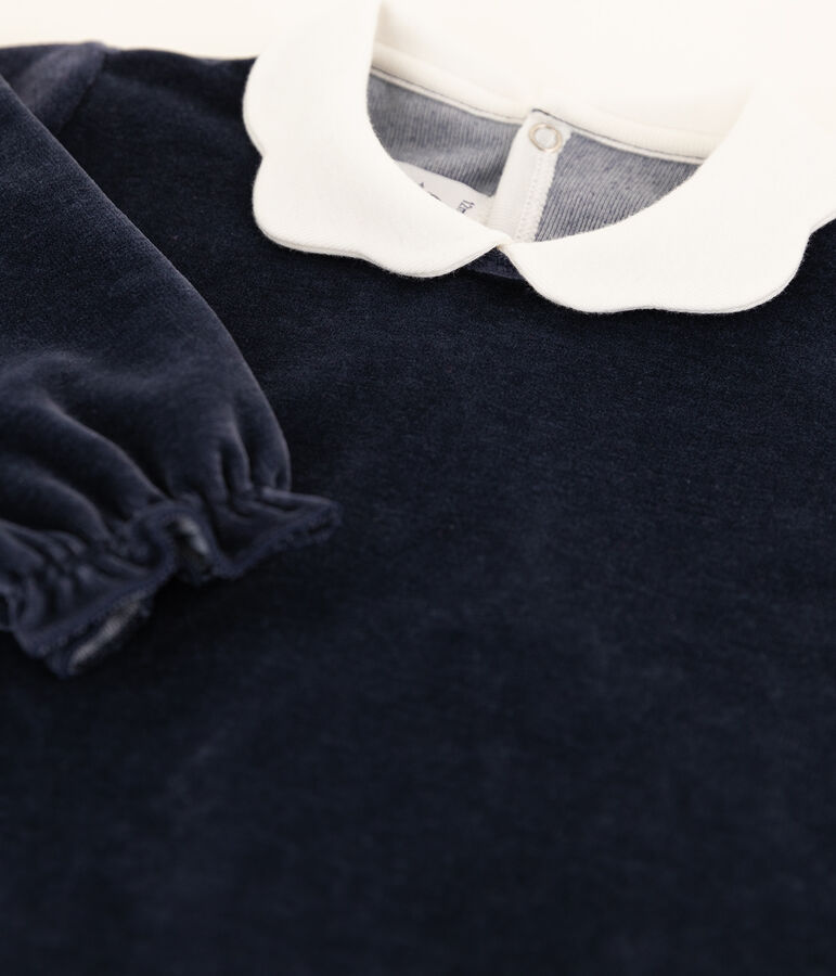 Pelele de terciopelo con cuello para beb&eacute; azul SMOKING