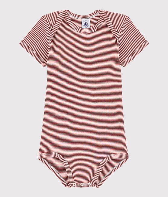 Bodi de manga corta de bebé niña/niño rojo CARMIN/blanco MARSHMALLOW
