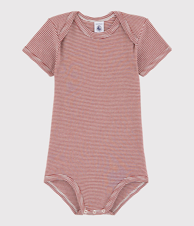 Bodi de manga corta de beb&eacute; ni&ntilde;a/ni&ntilde;o rojo/blanco