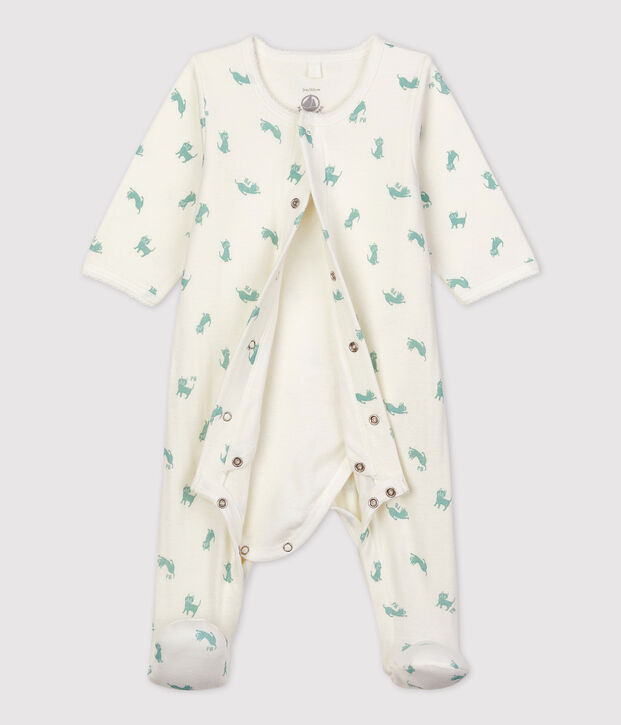 Bodyjama de algod&oacute;n org&aacute;nico de beb&eacute; blanco/verde